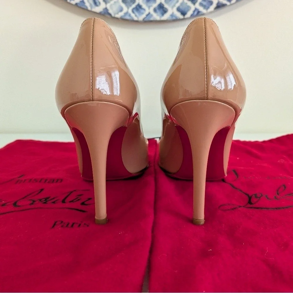 Christian Louboutin Kate 85 Nude Patent Leather Pointed Toe Pumps Size EU35